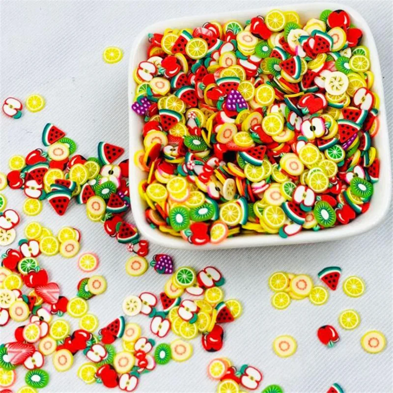 

1000PCS/Bag 5mm Resin Artificial Fruit Slice Charms Slime Fimo Clay Banana Grapes Orange Jewelry Making Accessory Table Props