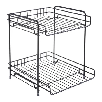 

30 X 29.5 X 26.5cm 2 Tiers Nordic Wrought Iron Storage Shelf Desktop Storage Rack Kitchen Utensils Organizer - Black White