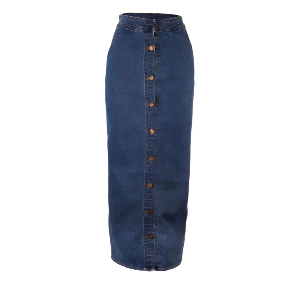 blue skirt Черные синие узкие юбки, Женская длинная винтажная джинсовая юбка на пуговицах, женские узкие юбки с высокой талией размера плюс, женские офисные сексуальные джинсы Faldas - Цвет: blue skirt