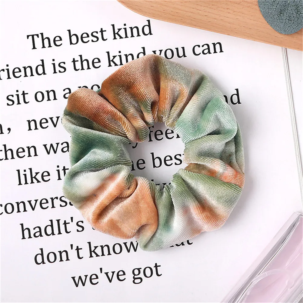 Diamond Velvet Scrunchie Tie Dyeing Women Girls Elastic Hair Rubber Bands Gum Gradient Color Hair Ring - Цвет: Green