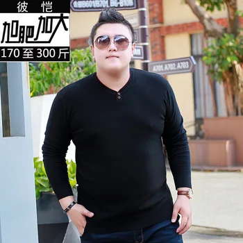

Autumn Dress Plus Fat Plus Men Knitting Shirt Fat Man Solid Color V Collar Sweater Fat Loose Big Size Backing Shirt