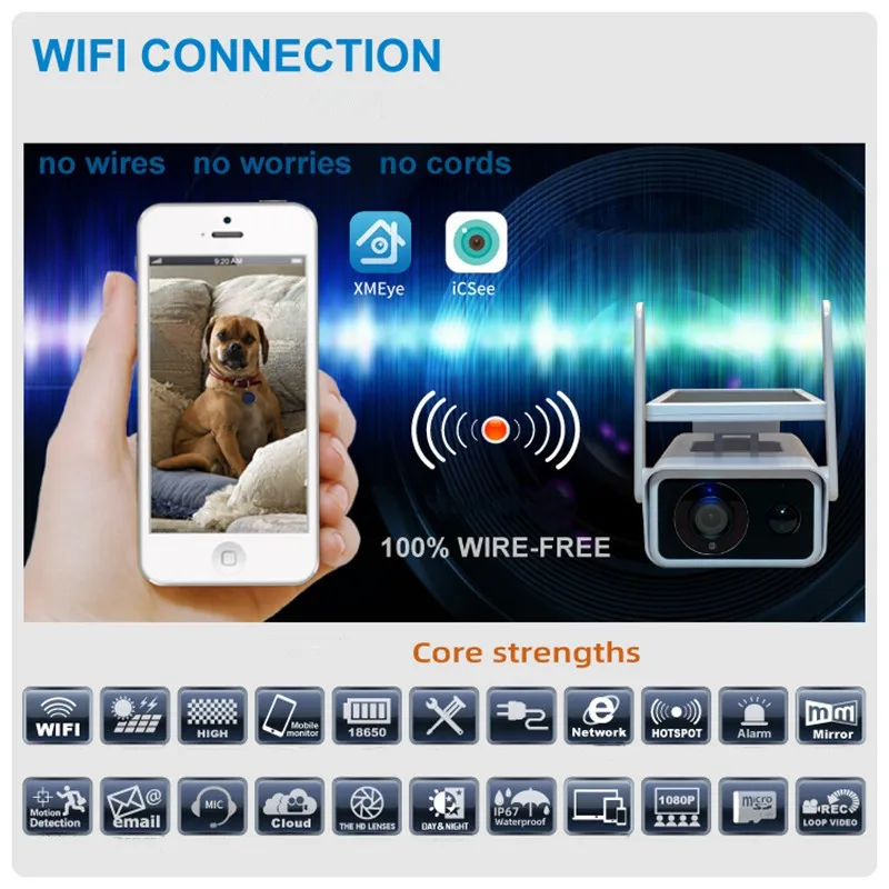 Водонепроницаемый домашней безопасности солнечной энергии WI FI IP Камера 1080P HD CCTV