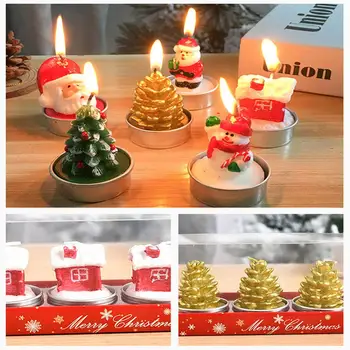 

3 Pcs/Box Christmas Candles Santa Snowman Pine Cones Christmas Tree Shape Unscented Smokeless Tea Light Candle Home Decoration