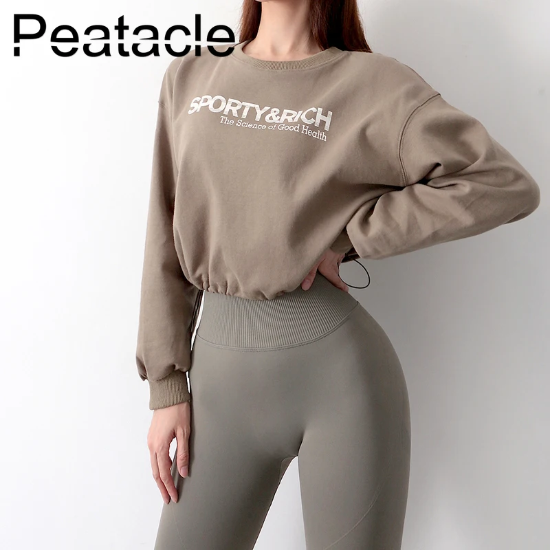 Peatacle короткая спортивная одежда для йоги женская рубашка бега свитер Свободный