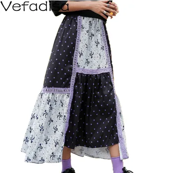 

Vefadisa Plus Size Dot Print Women Skirt 2020 Summer Irregular Skirt Elastic Waist Lace Patchwork Lady Skirt Casual QYF2777