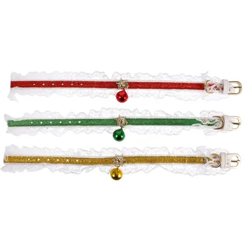 

3pcs Lace Pet Collars with Bells Christmas Pet Neck Ring Adjustable Cat Collar