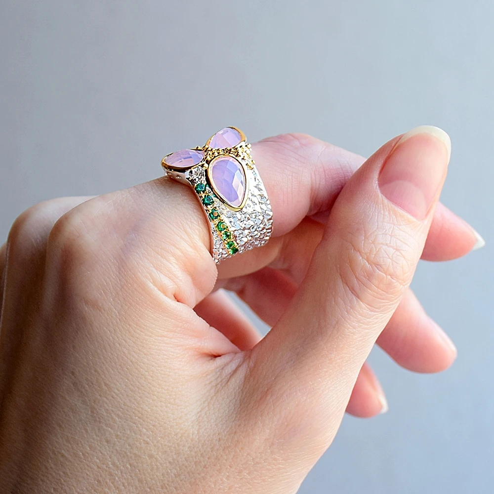 Goede Dreamcarnival 1989 Top Selling Tri Zirkoon Ring Zilver   Goud Kleur Met Roze Zirconia Ruw Oppervlak Unieke Chic Sieraden WA11736