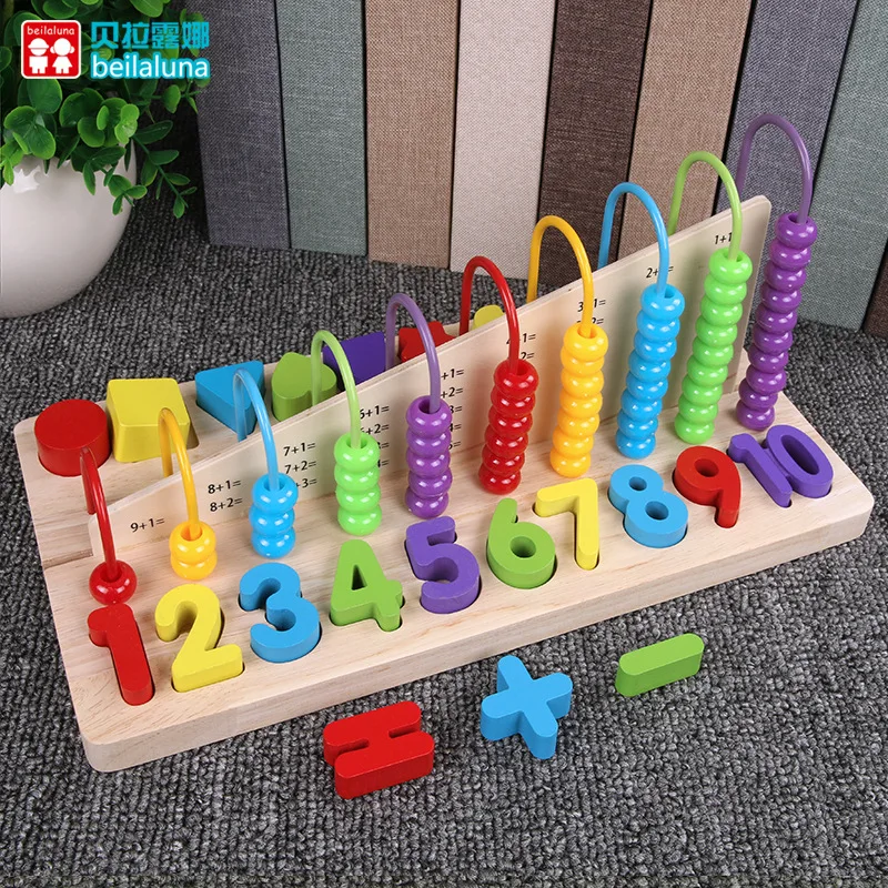 

With Numbers Geometric Shapes Matching Board Wood Educational Rings CHILDREN'S Toy Baby Building Blocks Cognitive Kindergarten T
