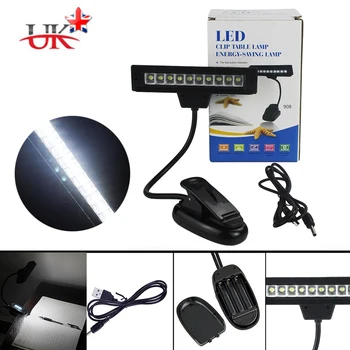 

White 1X 10 LED lamp Flexible Reading Music Stand Light+USB Cable Clip-On Orchestral