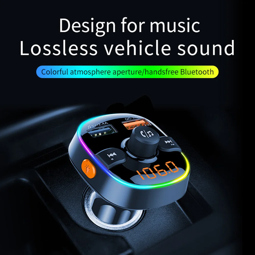 Bluetooth ручной автомобильный комплект беспроводной fm-передатчик 7 цветов светильник Автомобильный MP3 адаптер Быстрая зарядка QC3.0 двойное автомобильное usb-устройство для зарядки телефона