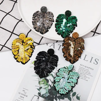 

JURAN Boho Handmade Beaded Jewelry Leaf Pendant Earrings for Women New Design Wedding Jewelry Resin Beads Drop Dangle Earring