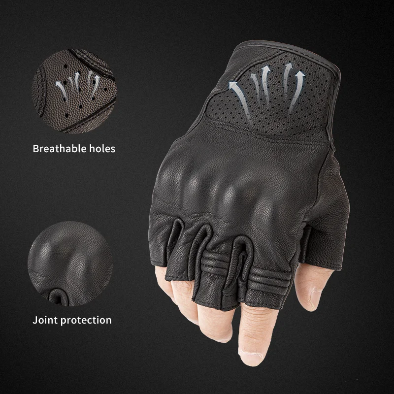 Star Field Knight-guantes de piel de cabra para hombre y mujer, de medio dedo, suaves, de piel de oveja, para motocicleta, Verano