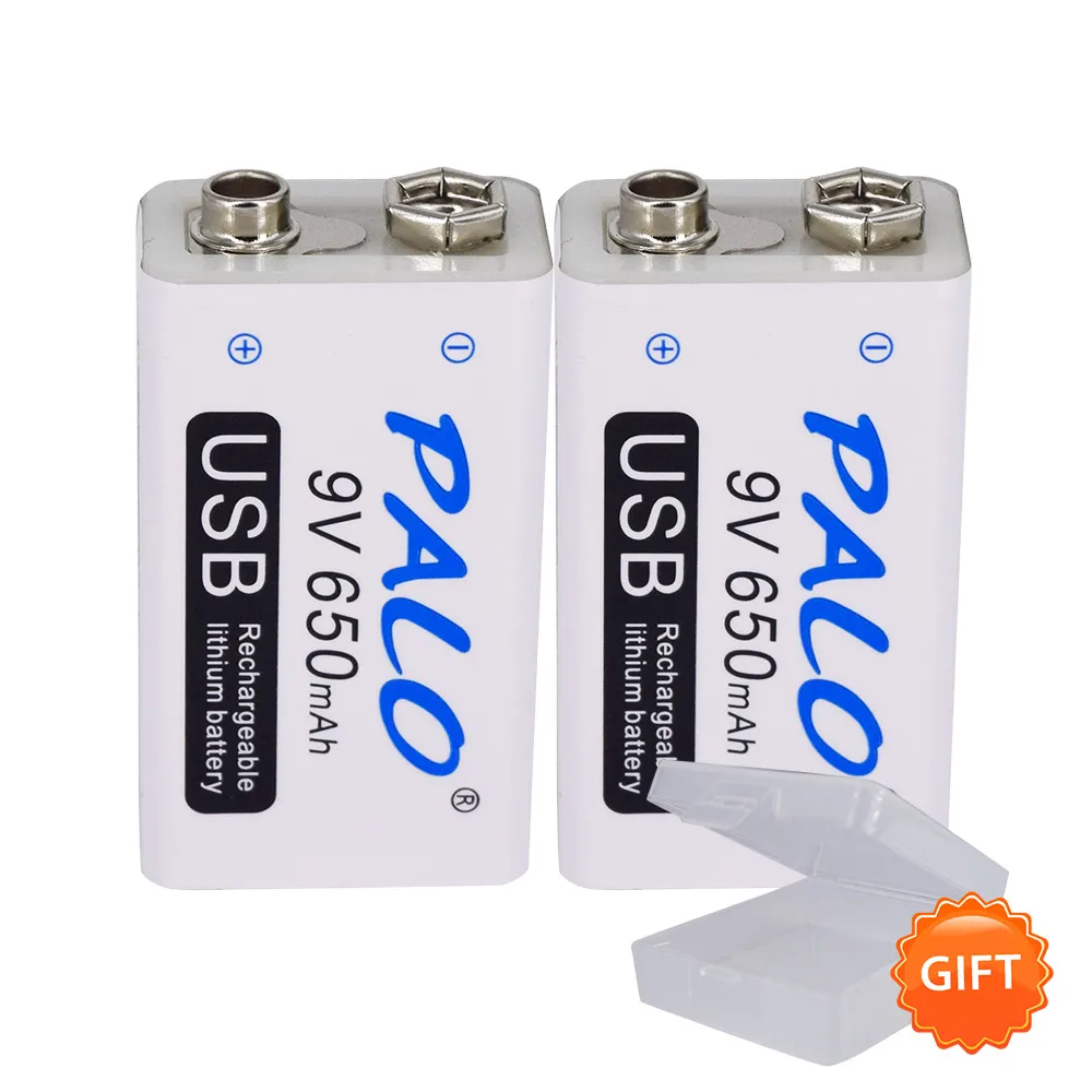 PALO 9V USB аккумулятор 650mah перезаряжаемый микро usb 9V Lipo батареи для микрофона беспроводной микрофон гитара для эквалайзера дымовая сигнализация - Цвет: 2 pcs battery