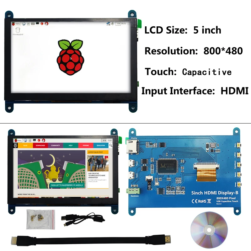 Для Raspberry Pi 3 Экран 3,5/5/7 дюймов ЖК-дисплей сенсорный Экран Дисплей модуля монитора для Raspberry Pi 3 Model B 3B плюс