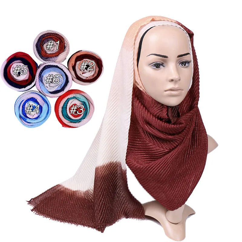 2019 Мода люрекс блеск Омбре вискоза шаль шарф леди мерцающий морщин пашминовый