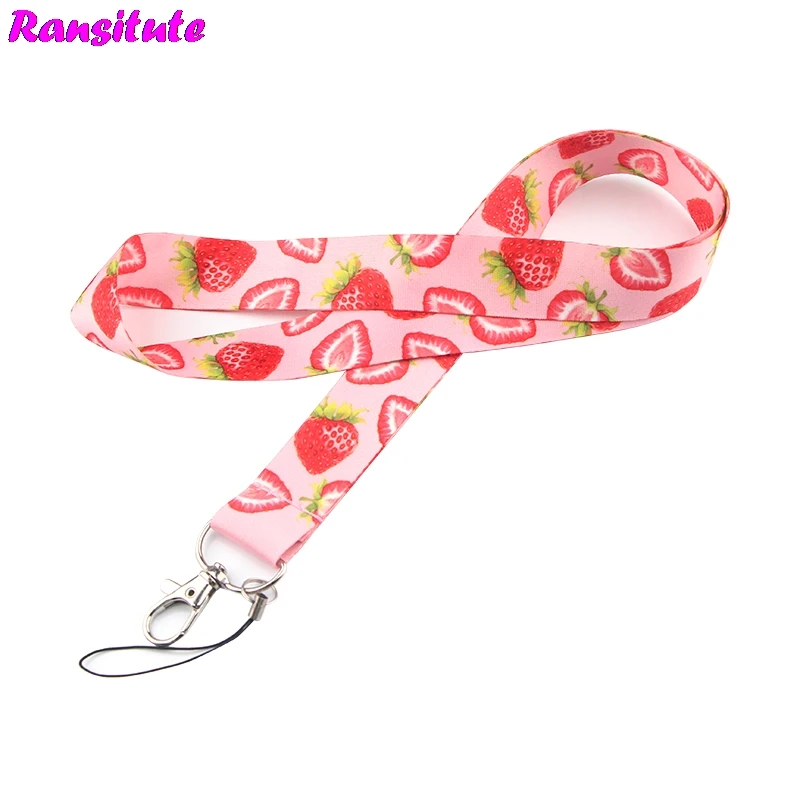 Ransitute Fruit series strawberry lanyard key ID card mobile phone strap USB badge holder DIY neckband decorative lanyard R637