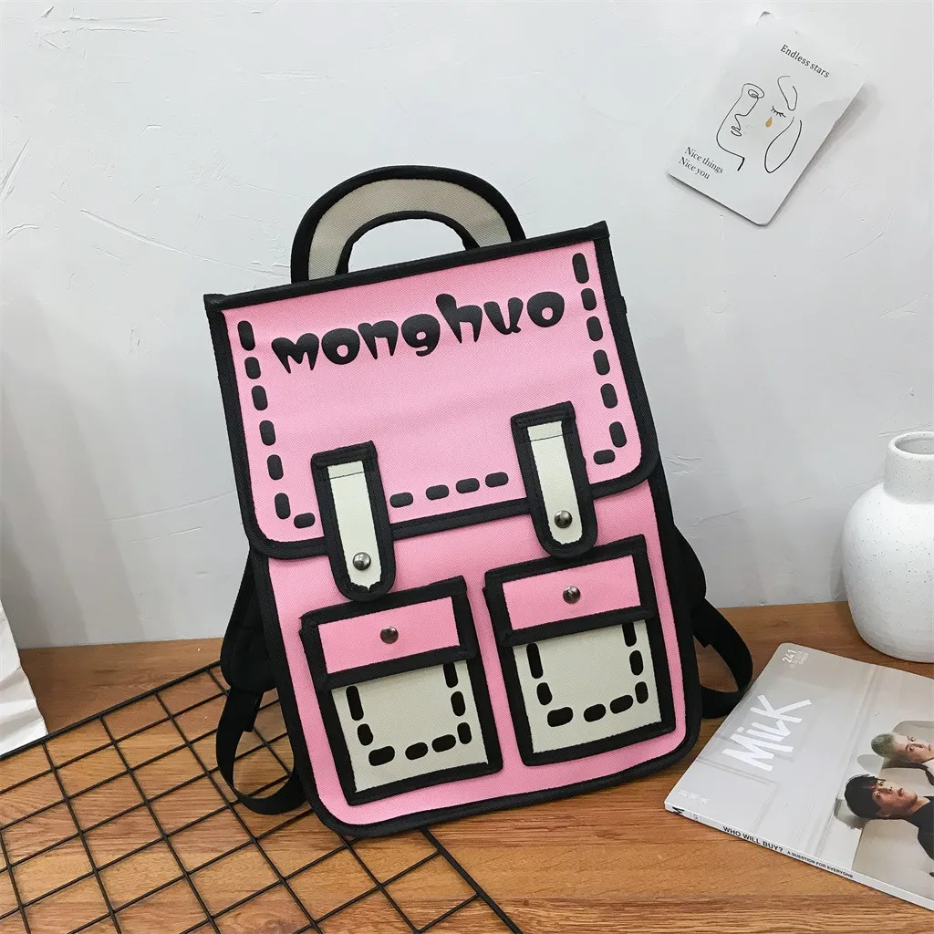 Модный креативный женский рюкзак, 2D рюкзак с рисунком, 3D стиль, Мультяшные школьные сумки для девочек-подростков, сумка через плечо, рюкзаки
