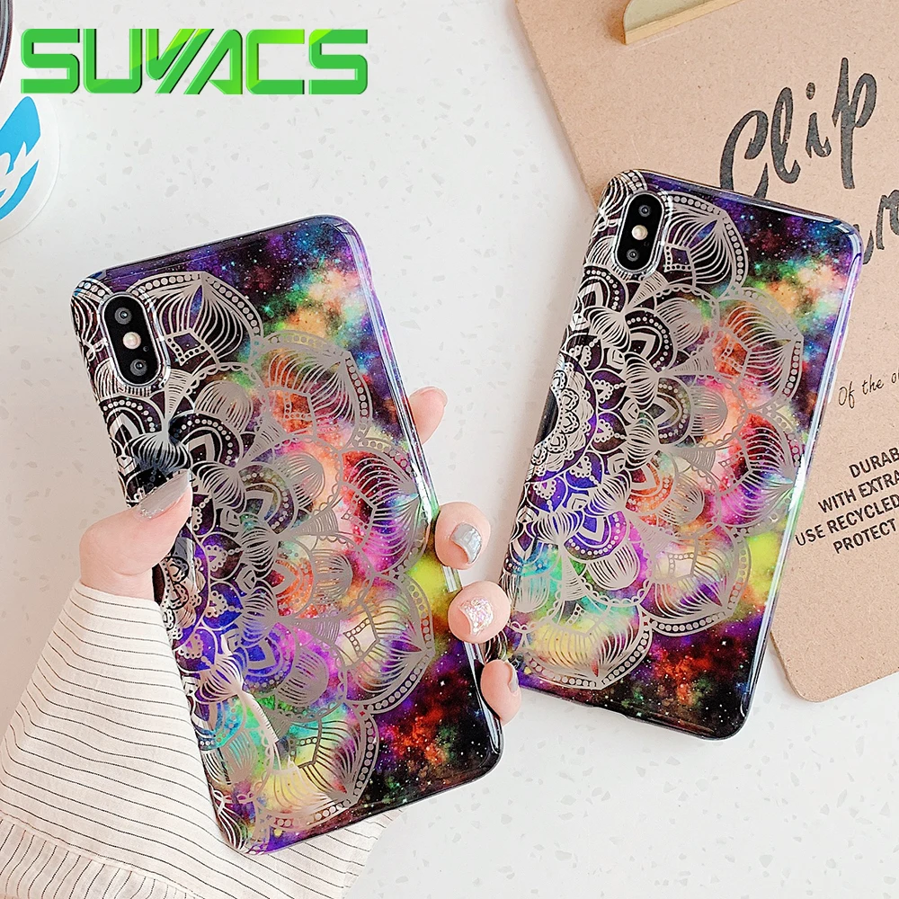 

SUYACS Retro Electroplated Mandala Flower Phone Case For iPhone XR X XS Max Case For iPhone 7 8 6S Plus Soft Fitted Phone Shell