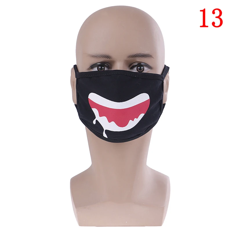 Мультяшная забавная черная хлопковая мягкая противозапотевающая маска с черным ртом на половину лица для мужчин и женщин - Цвет: 13