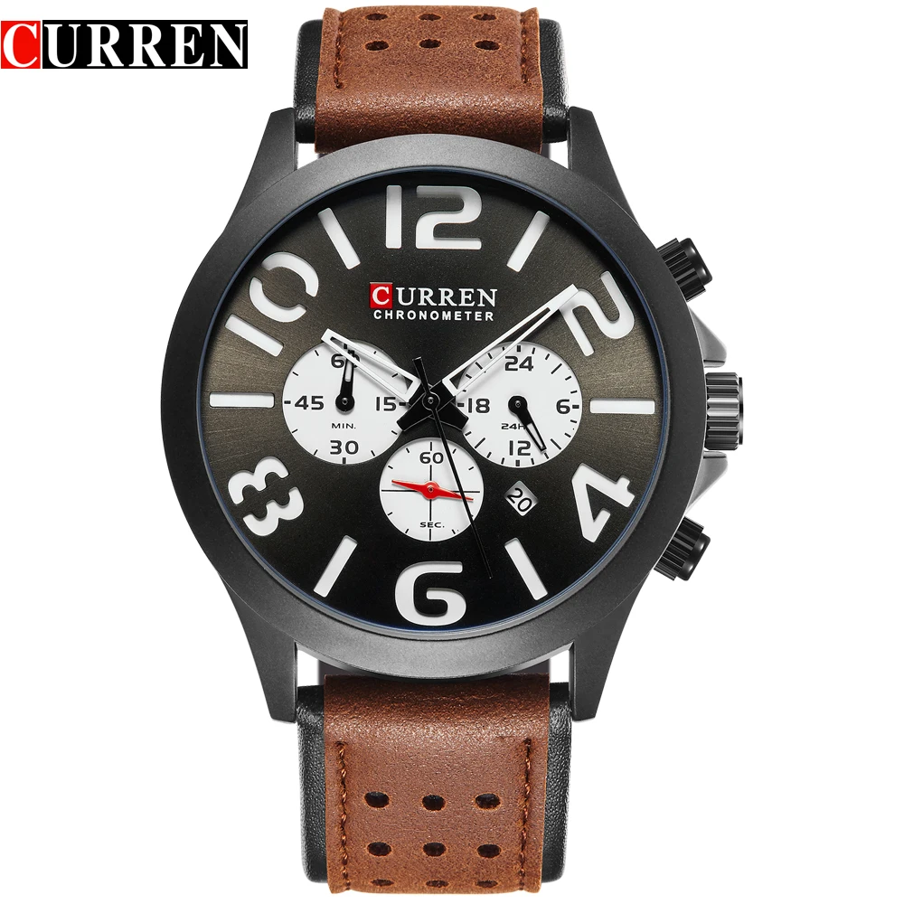 CURREN 8244 New2017 Brand Luxury Sports Chronograph Quartz Men Watches Fashion Casual Wristwatches For Leather Relogio Masculino