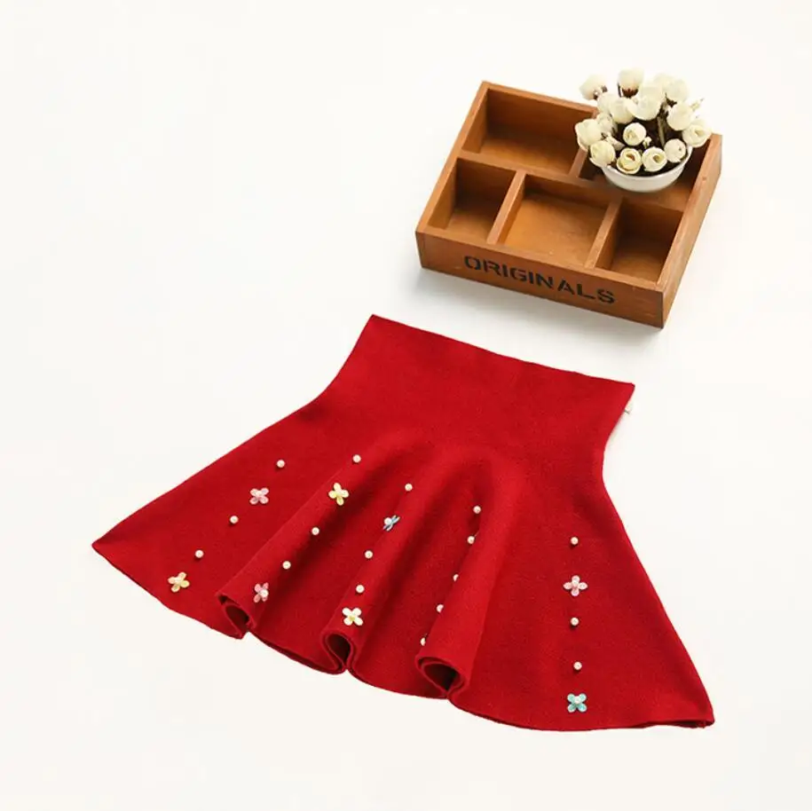 Осенне-зимняя плотная плиссированная юбка для маленьких девочек детские повседневные милые короткие юбки с бисером для девочек Одежда для маленьких детей K127