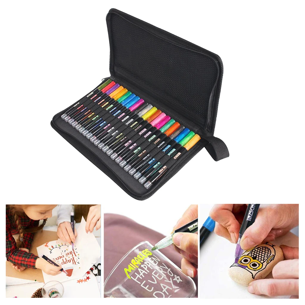 Outline Metallic Marker Pens 21 Colors Double Line Paint Permanent Marker Pens
