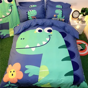 

Cartoon Cotton Queen 800 Thread Count 100% Cotton European Quality 4 Piece Duvet Cover Set Hypoallergenic Breathable Soft Flat Sheet Pillowcase for Children Boy Girl Student
