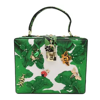 

2020 New European and American Women's Bag Small Square Bag Printed Banana Leaf Insect Handbag Dinner Bag Louis Channels Bags