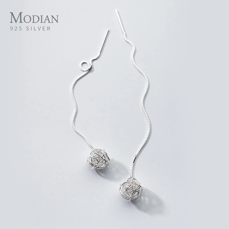 

Modian Minimalism Unique Design Long Chain Ball Earrings for Women 925 Sterling Silver Dangle Earings Korean Drop Ear Jewelry