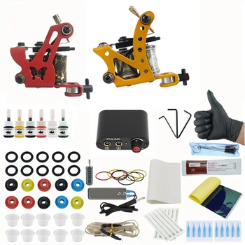 

Professional Tattoo Kit 2 Tattoo Gun Machines Black Power Supply Permanent Ink Set Complete Tattoo Set