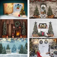 Winter Christmas Photography Background Photocall Bokeh Christmas Trees Fireplace Window Photo Backdrop Family Party Video Props