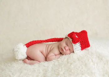 

Newborn Photography Props Crochet Baby Boy Stripe Hat Long Tail Christmas Hat for Photo Shooting Infant Outfits