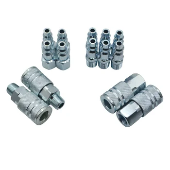 

14Pcs US Iron Galvanized Air Tool Fittings Connector Set 1/4in NPT Quick Connect 59-3 Copper Pneumatic Fittings Air Compressor
