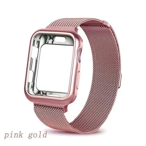 Чехол+ ремешок для Apple Watch 5 ремешок 44 мм 40 мм iWatch ремешок 42 мм 38 мм Миланский петля браслет металлический ремешок для Apple watch 3 4 2 1 - Цвет ремешка: pink gold