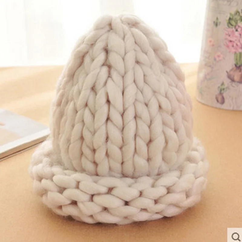 Simple Girl Casual Cotton Acrylic Rushed New Female Winter Woolen Hats Hand Coarse Knitted Hat For Women Beanies Fashion