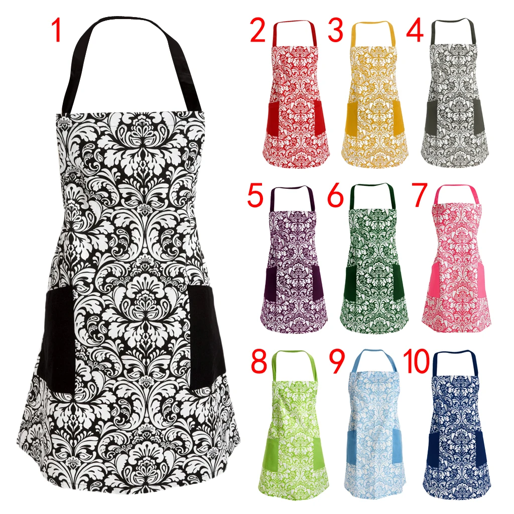 Women Apron With Pockets Pure Cotton Cooking Kitchen Restaurant Bib 10 Color
