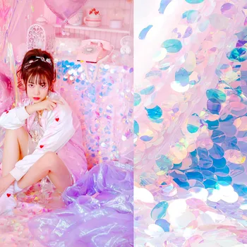 

Photography Background Cloth 3x4CM Elliptic Fish Scale Sequined Fabric Dress Costume Background Wedding Dessert Table Decoration