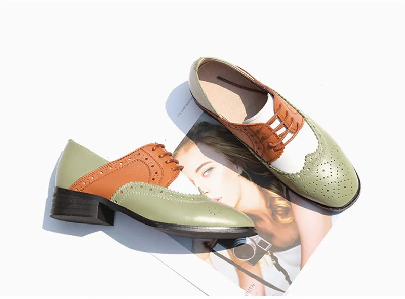 Spring 2020 New Genuine Leather Lace-Up College Women's Brogues Shoes Vintage Carved Single Oxford Shoes For Woman Plus Size 43 (16)