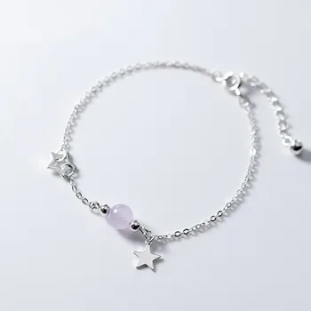 

DAIWUJAN 925 Sterling Silver Sweet Amethyst Pink Crystal Star Charm Brcelets Natural Stone Friendship Bracelet For Women Jewelry