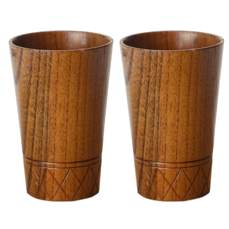 

2 Pcs Wood Cup Vintage Handmade Wooden Tea Drinking Cup Milk Beer Coffee Mug Wood Glass
