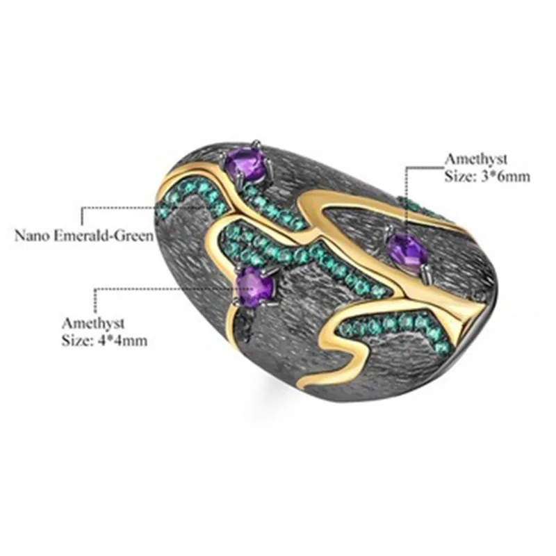 Винтажные зеленые фиолетовый горный хрусталь палец Кольца Серебро Золото Смешанные цвета ветвь лист обручальное кольцо ювелирные изделия Z3P443