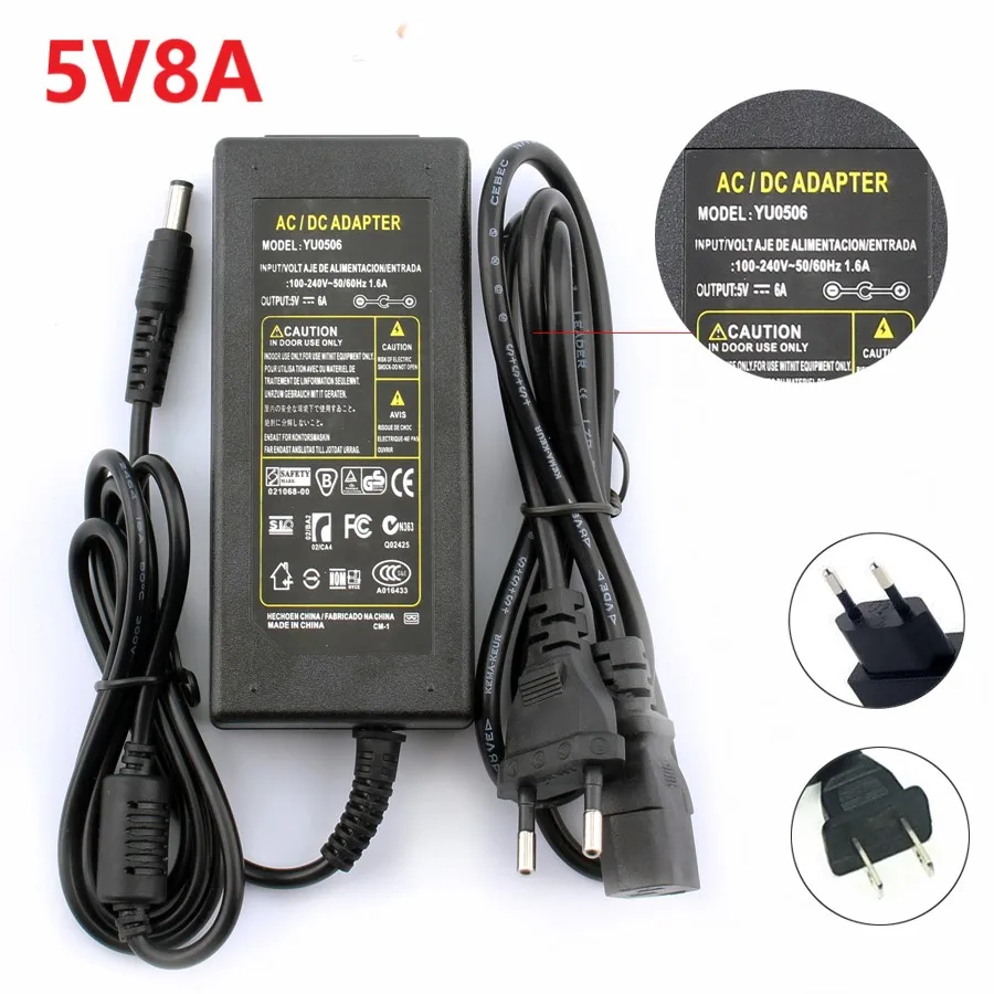 DC 5 V источник питания 5 V адаптер 1A 2A 3A 5A 6A 8A 5 V адаптер электрического питания Универсальный адаптер переменного тока в постоянный ЕС США вилка 220V до 12V - Цвет: 5V 8A  with Line