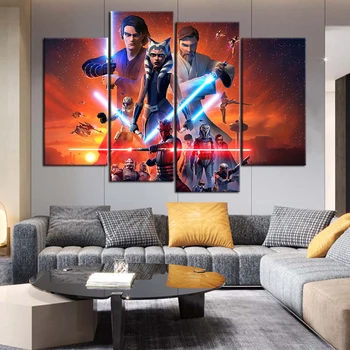 

4 Pieces Star Wars: The Clone Wars Season 7 Oil Painting on Cavnas for Home Decor Wall Stickers HD Print By Numbers Artwork
