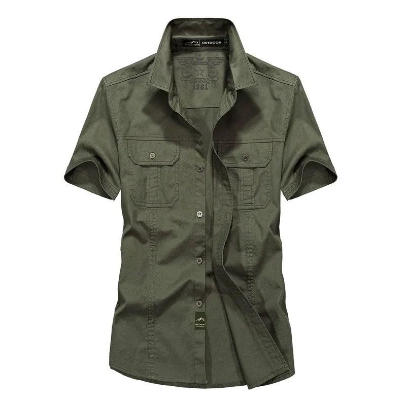 Мужская Повседневная летняя рубашка с коротким рукавом Camisa masculina армейские