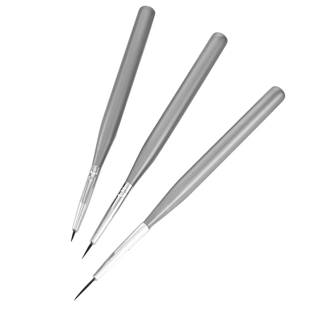 3Pcs Acrylic French Stripe Nail Art Liner Brush Set 3D Tips Manicure Ultra-thin Line Drawing Pen UV Gel Brushes Painting Tools
