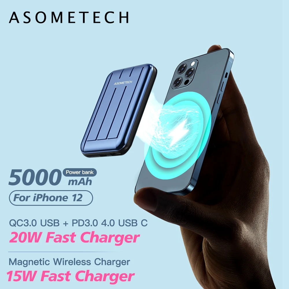 15W Magnetic QI Wireless Charger Power Bank 5000mAh PD USB C Quick Charge External Battery Powerbank for iPhone 12 Pro Max Mini