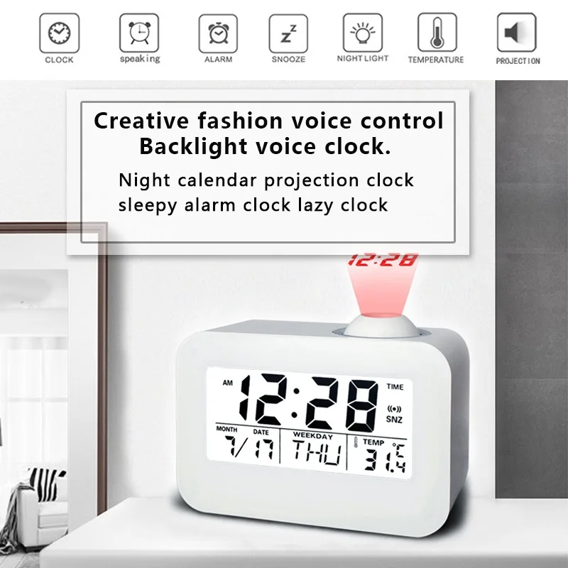Цифровой будильник с ЖК-дисплеем и экраном, часы с проекцией времени на стену, часы с температурой и влажностью, часы с метеостанцией