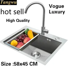 Кухонная ручная раковина одинарная мойка из нержавеющей стали 304, 58x45 см