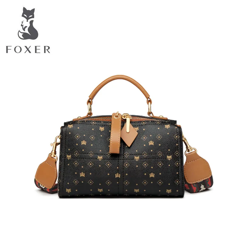 FOXER designer bags famous brand women bags new luxury handbags Large capacity tote bag Boston bag - Цвет: Brown
