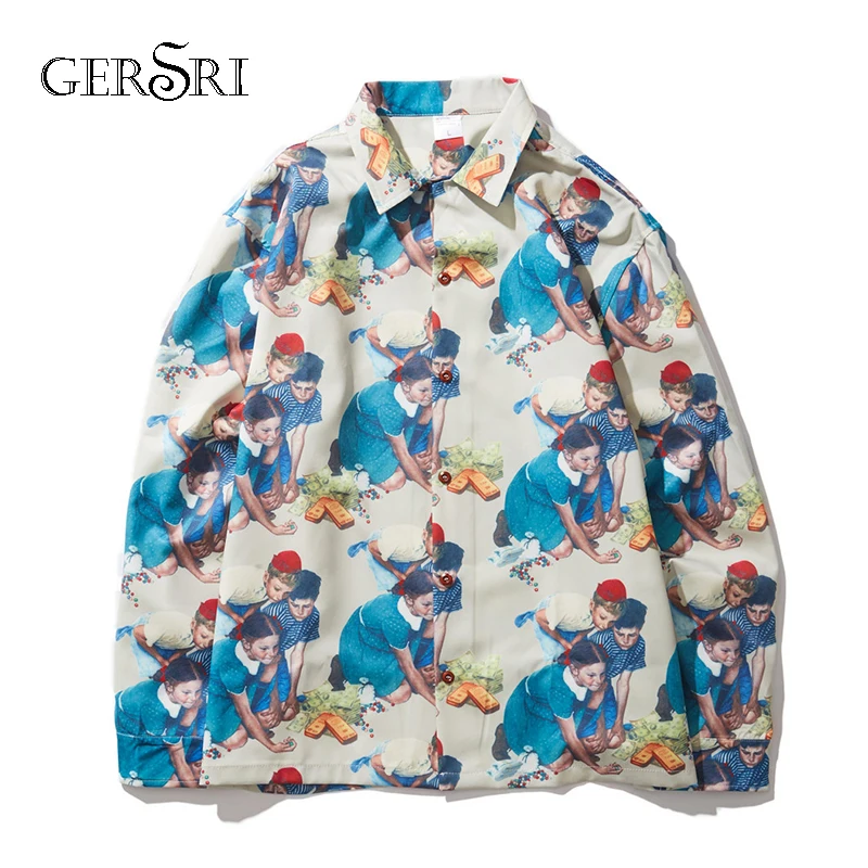 

Gersri Men's Shirts Fashionable Big Printed Design Cross-border Men's Autumn Spring Long Sleeve Shirts for Male high Quality